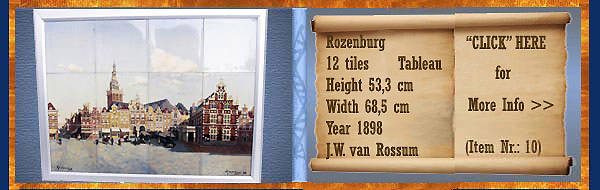 Nr.: 10, On offer decorative pottery of Rozenburg, Description: 12 Tiles Plateel Tableau, Height 53,3 cm Width 68,5 cm, Period: Year 1898, Decorator : J.W. van Rossum, 